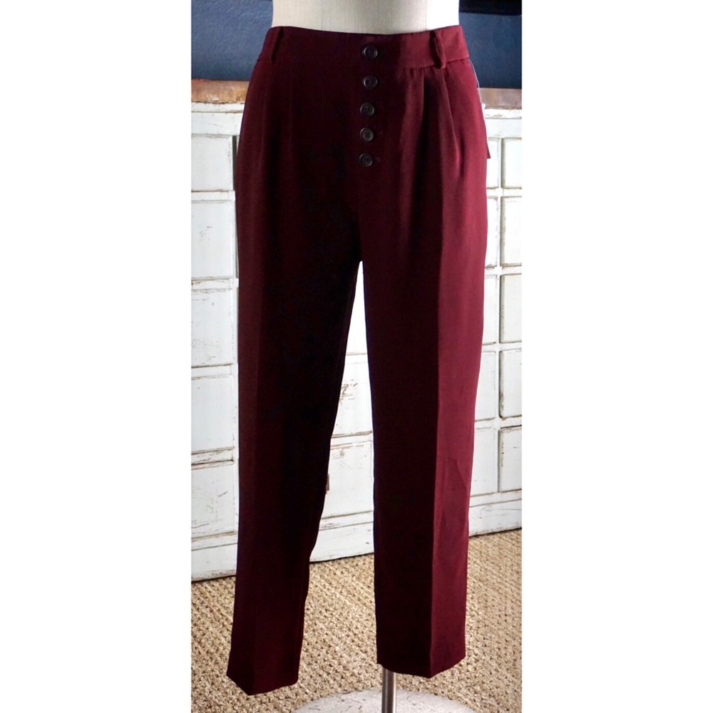 Anthropologie Sasha Button Fly Wine Trousers New 4